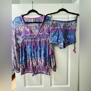 Reserved Spell and the Gypsy Boho Blossom Lavender Blouse and Shorts Set XS